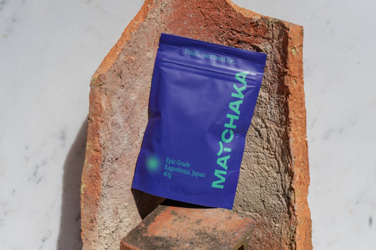 Matchaka premium matcha close-up lifestyle shot - Vibrant green first harvest ceremonial grade tea